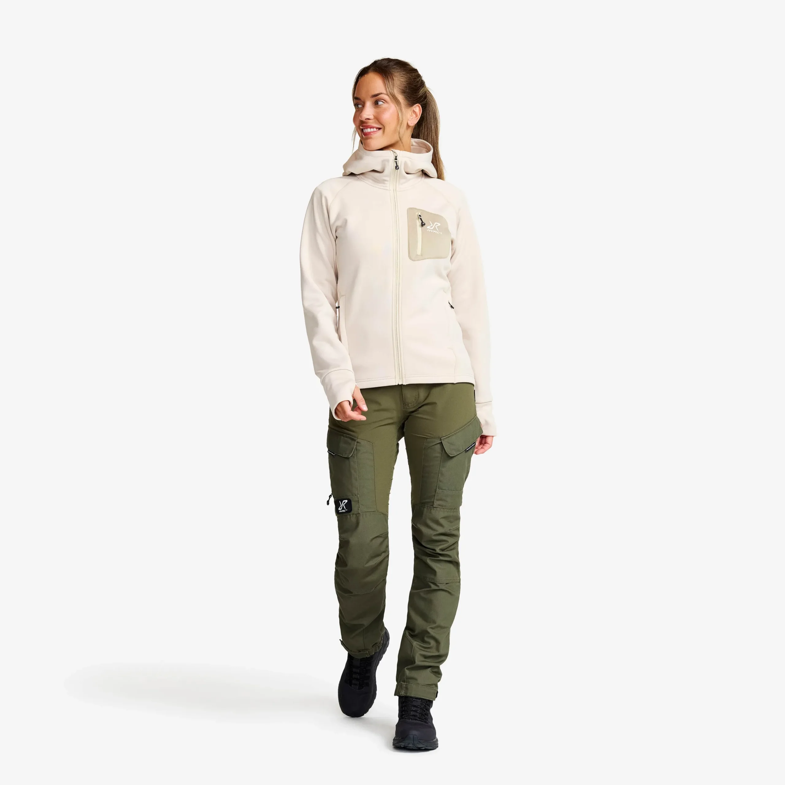 Evolution Stretch Fleece Hoodie Damen Oatmeal