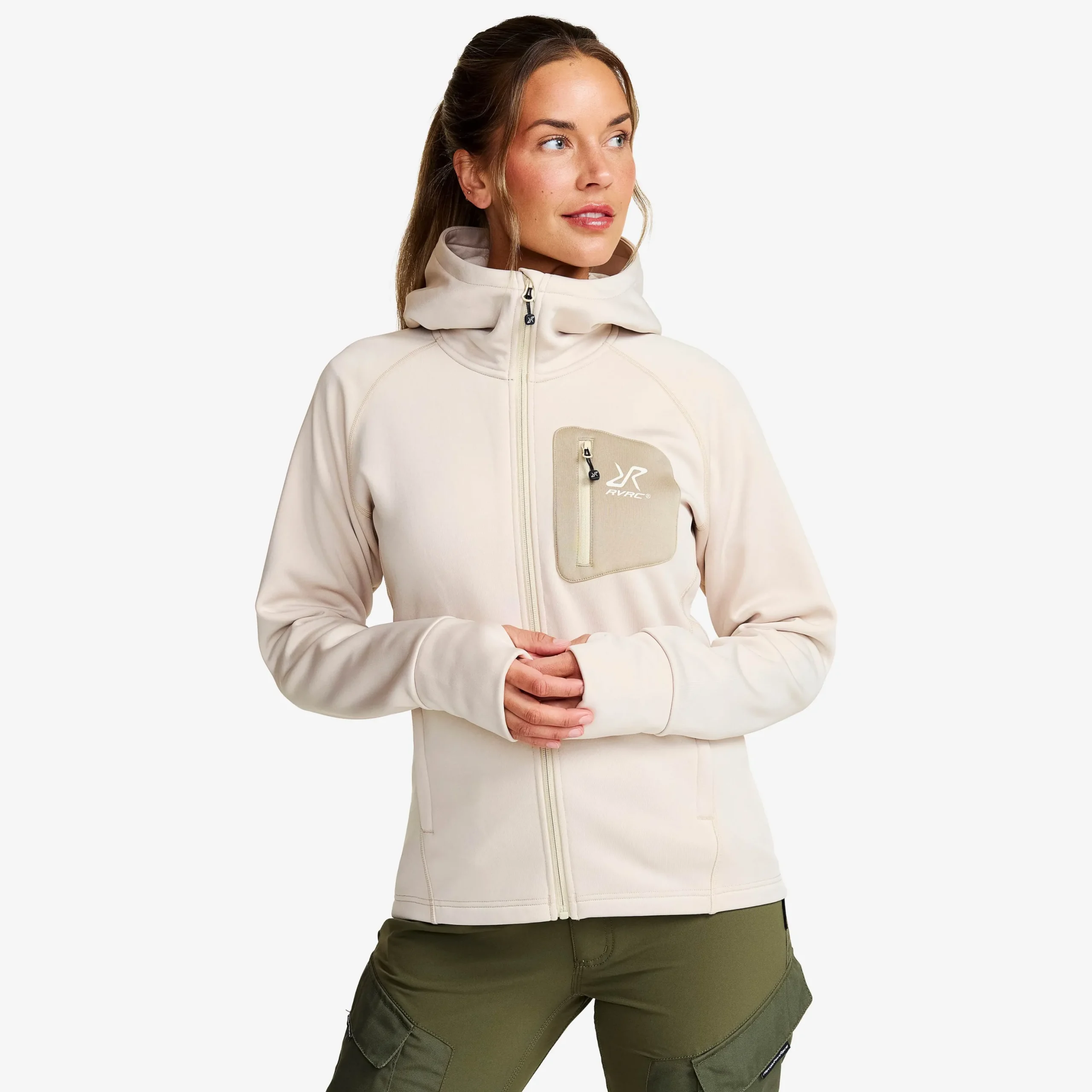 Evolution Stretch Fleece Hoodie Damen Oatmeal