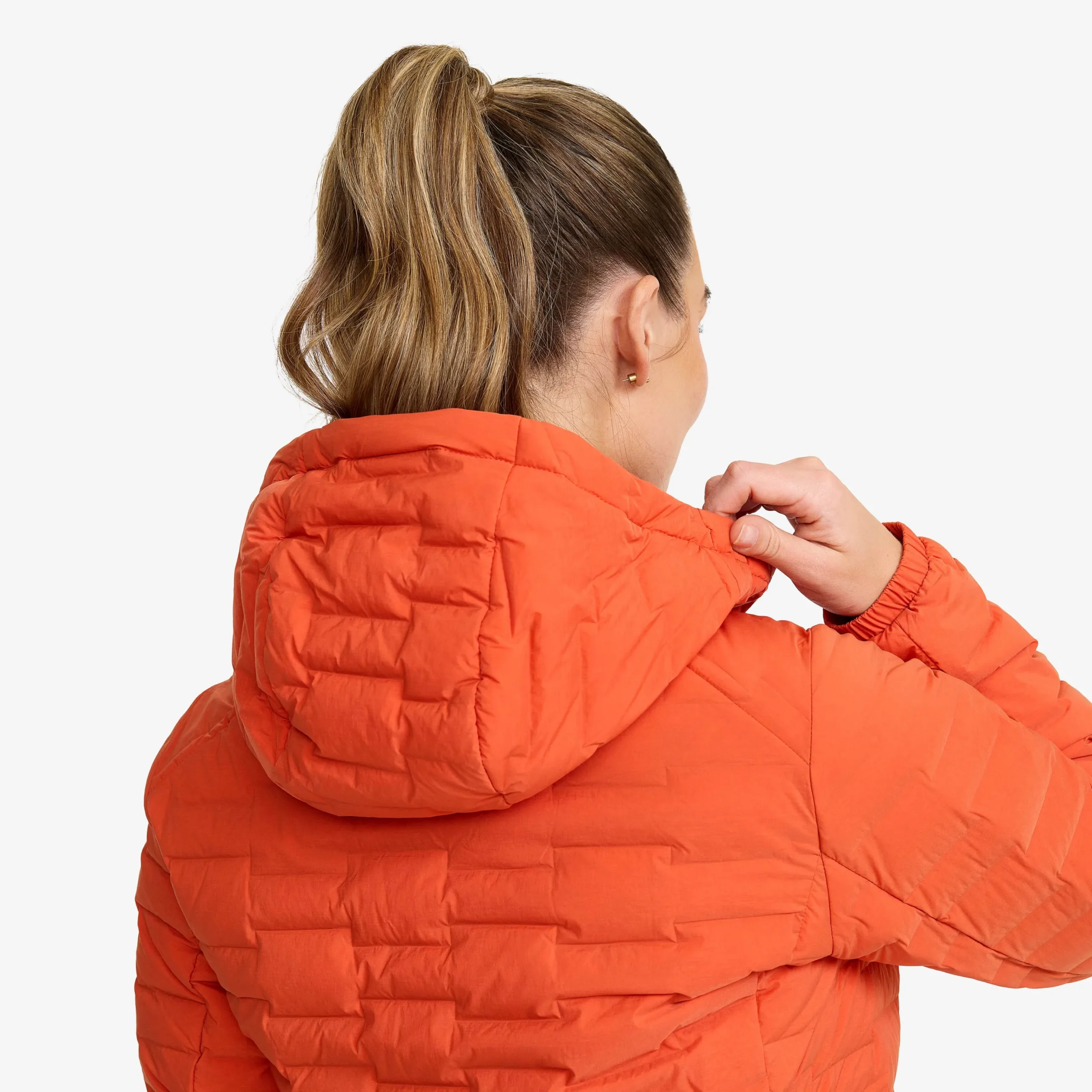 Flex Stretch Hooded Down Jacket Damen Mecca Orange