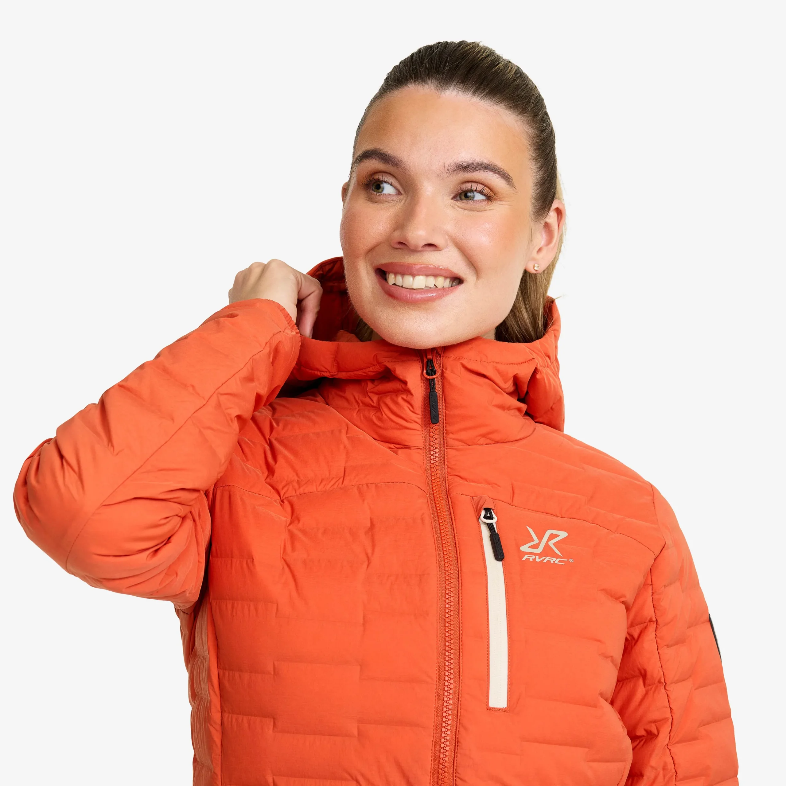 Flex Stretch Hooded Down Jacket Damen Mecca Orange