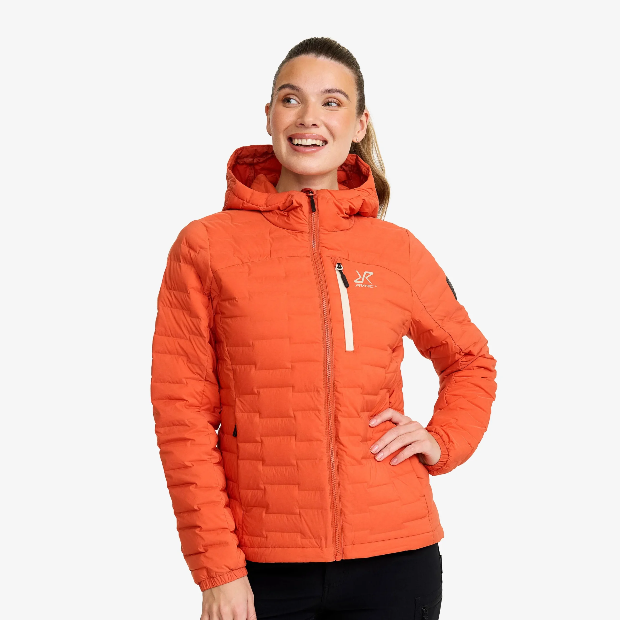 Flex Stretch Hooded Down Jacket Damen Mecca Orange
