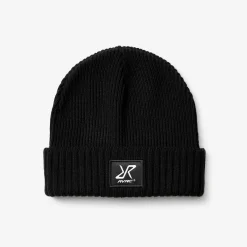Ribbed Patch Beanie Black